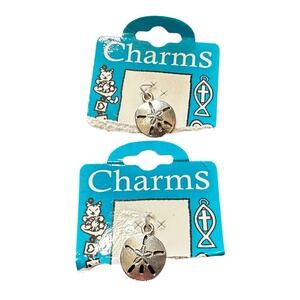 2 Sand‎ Dollar Charms Silver Tone Seaside Beach Nautical Jewelry Making Craft